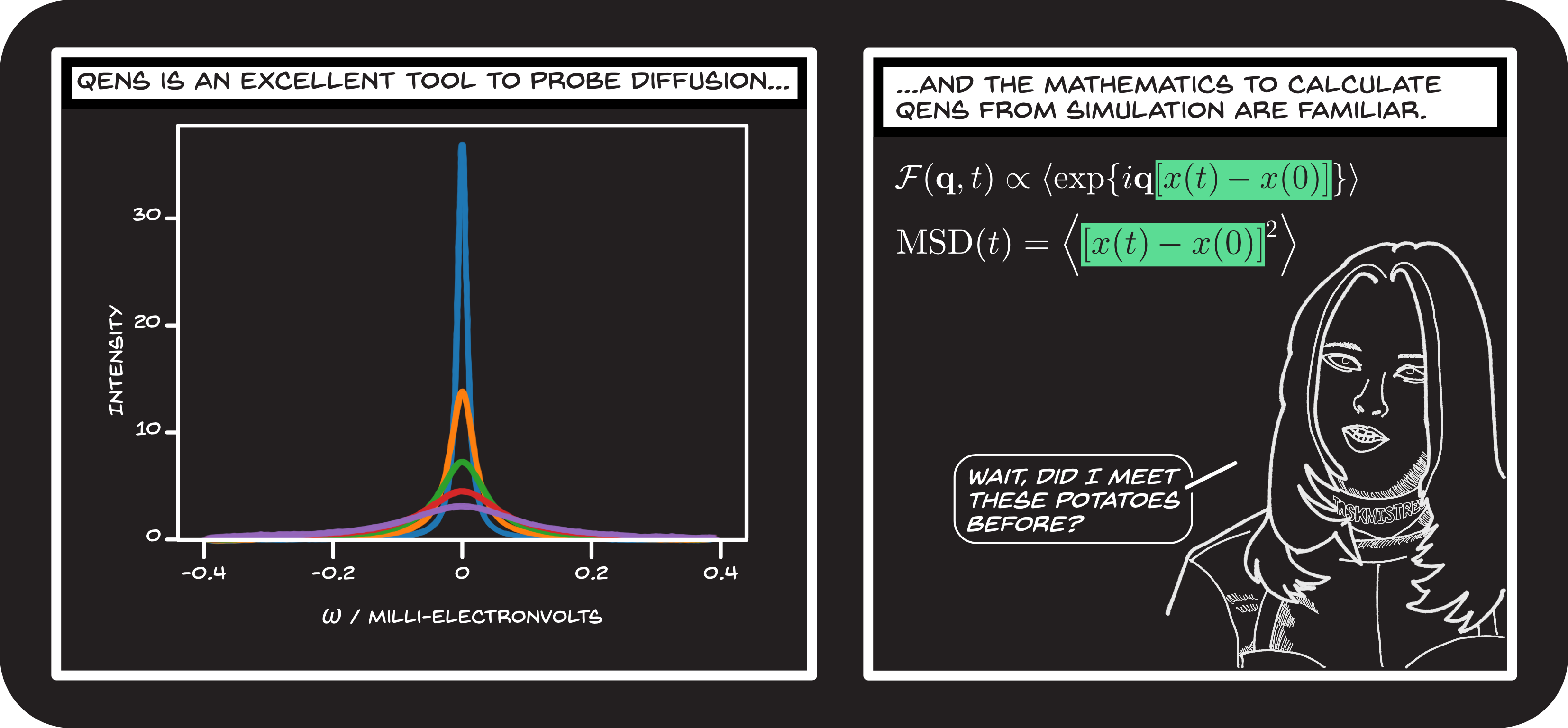 Fern Brady noting the similarity between the diffusion observable and QENS observable
